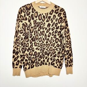Moussy Cheetah Animal Print Cotton Blend Crewneck Sweater Sz L